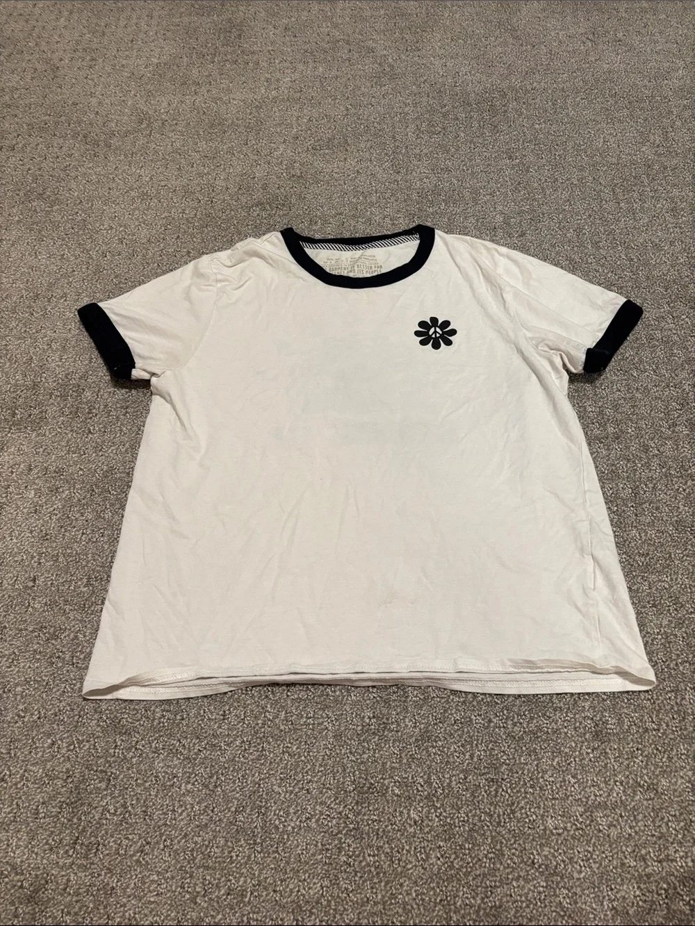 Volcom White and Black Ringer Tee with Floral Chest Emblem